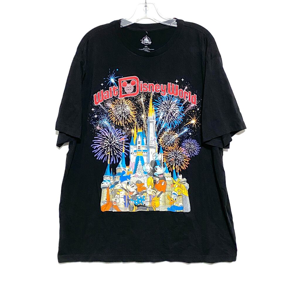 Disney Parks Cinderella Castle Fireworks Black Shirt Mens 2XL Mickey Retro Y2K